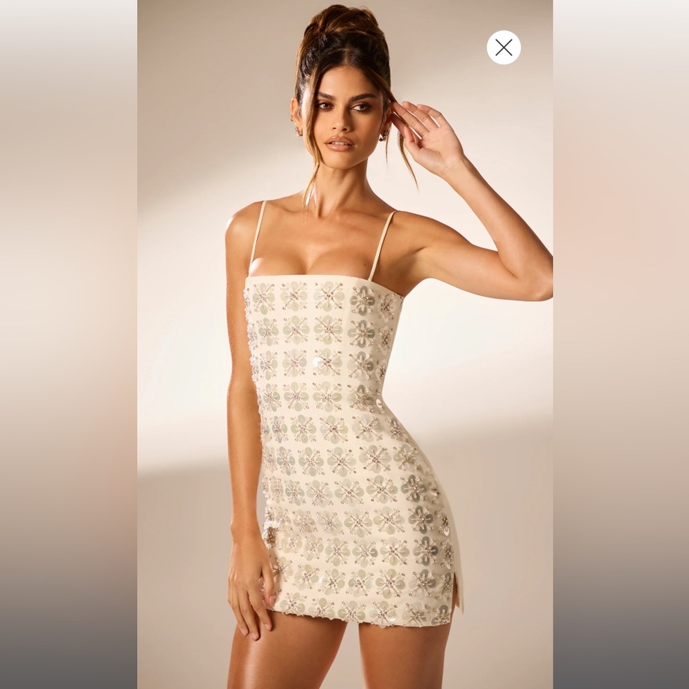 Oh Polly SOLD OUT hand embellished dress in ivory. Worn once, straps cut out